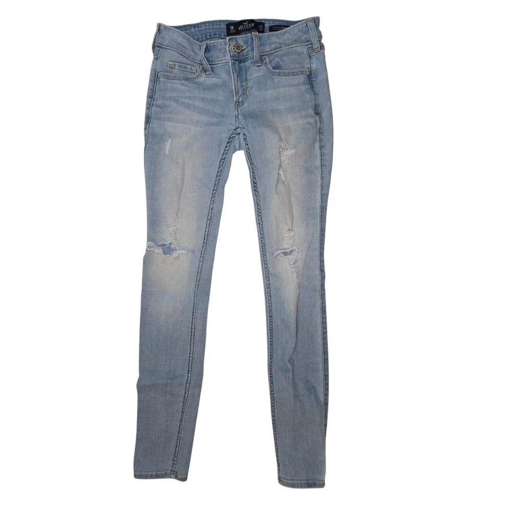 Hollister Low-Rise Super Skinny Distressed Light Wash Jeans W24 L30 0R